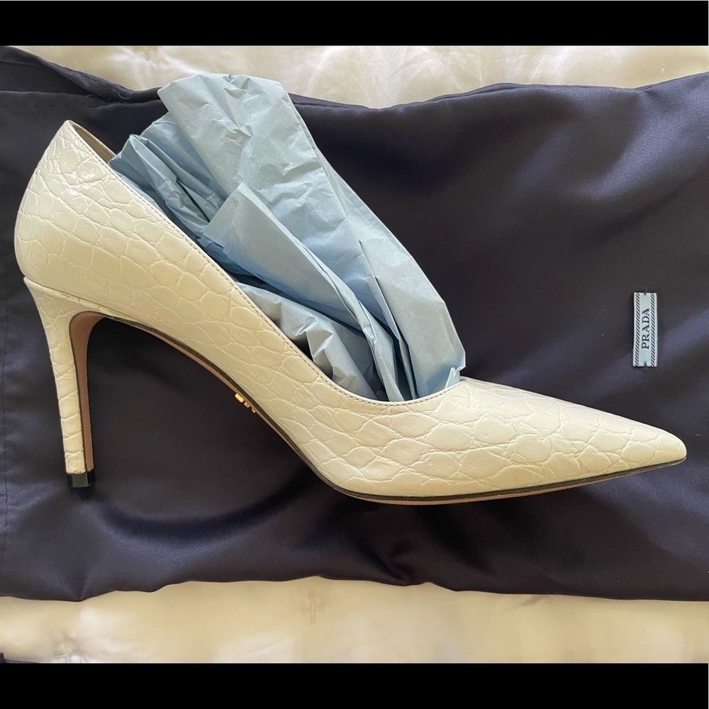 Prada Croc-embossed Leather Pointy-toe